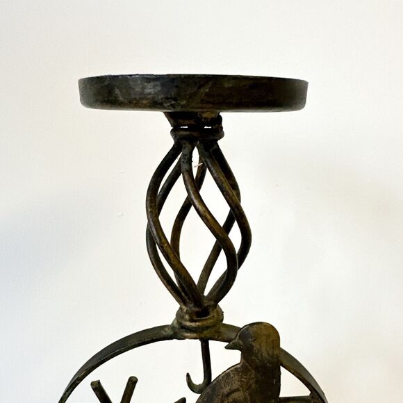 Vtg Metal‎ Bird Piller Candle Distressed Stick Holder Farmhouse Bird Lover Decor - Picture 2 of 8